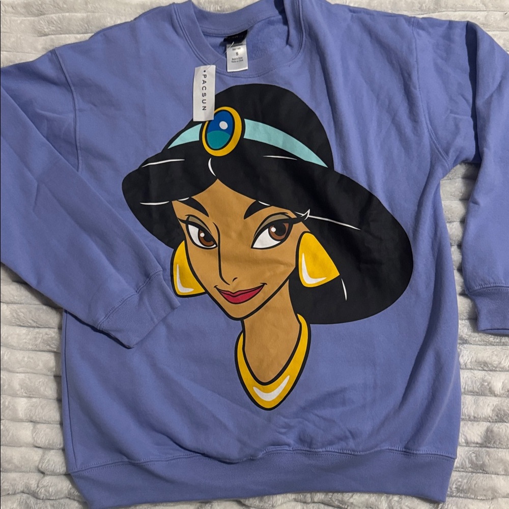 Disney Princess Jasmine Sweatshirt Womens Small  Crew Neck Royal Aladdin Pascun